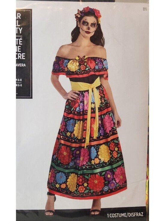 Amscan Dresses & Skirts - Day Of The Dead Sugar Skull Beauty Floral Multi-Color 1PC Dress MEDIUM 6 - 8 NEW